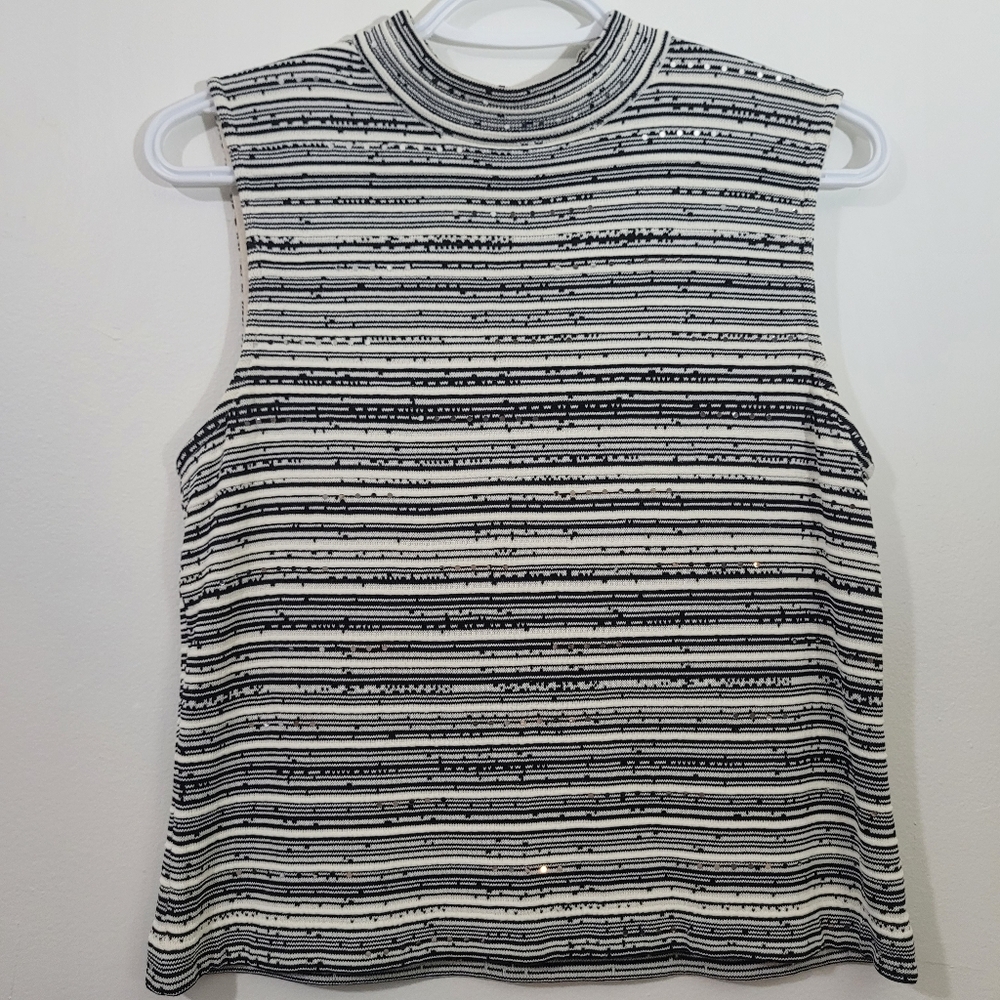 St. John Knit Mockneck Striped Sleeveless Shirt